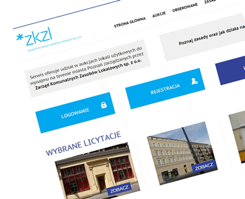 Zaawansowany, responsywny serwis z aukcjami lokali dla ZKZL (Poznań)